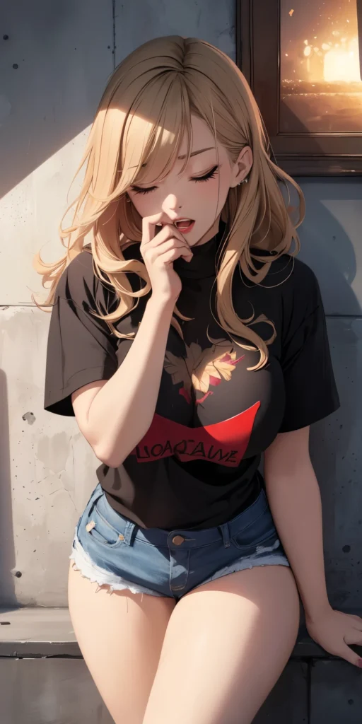 AI anime girl, Instagram look - sexy blonde, shorts