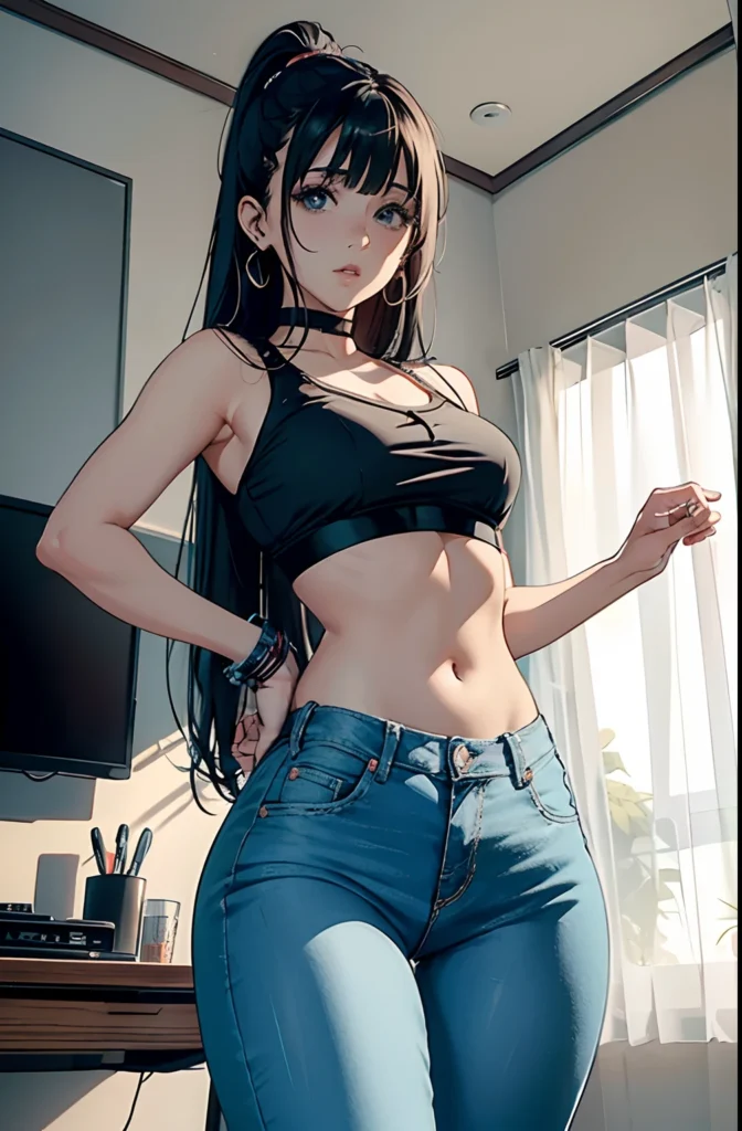 AI anime girl, Instagram look - nice brunette, jeans, sexy