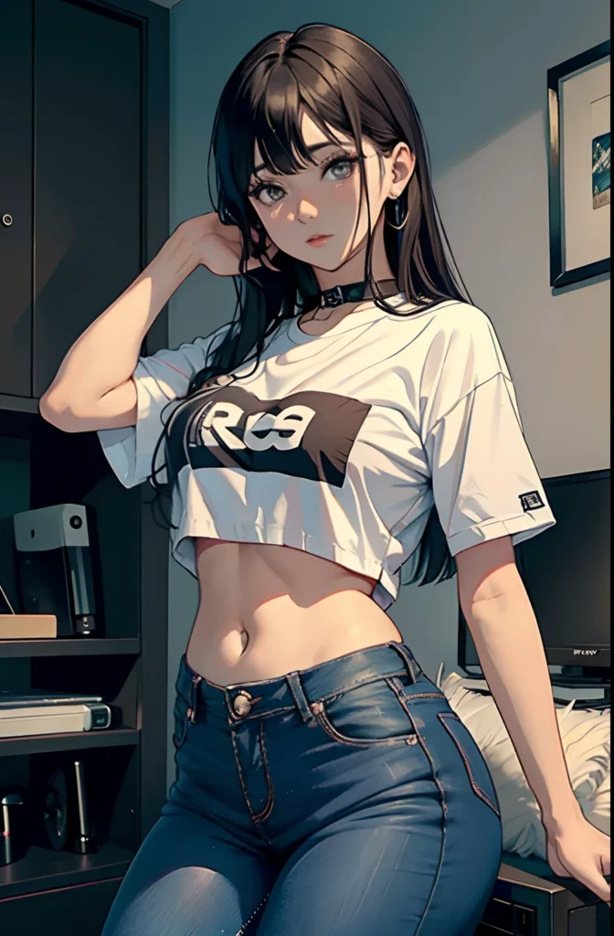 AI anime girl, Instagram look - young girl, jeans, brunette