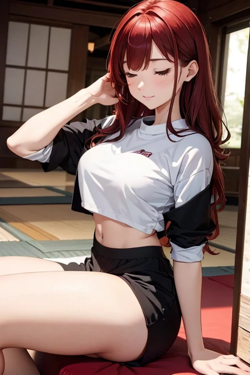 AI anime girl, Instagram look - cute redhead, shorts