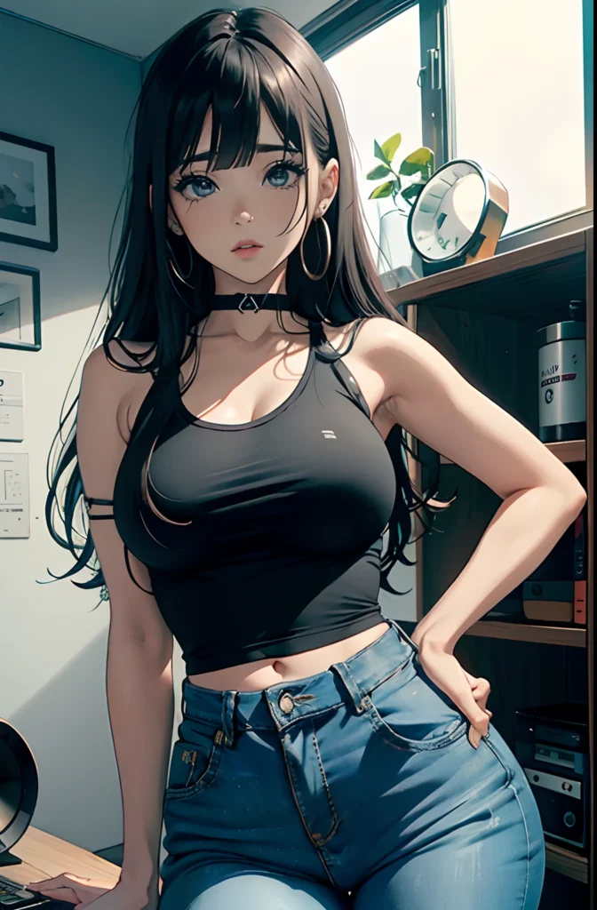 AI anime girl, Instagram look - nice brunette, jeans