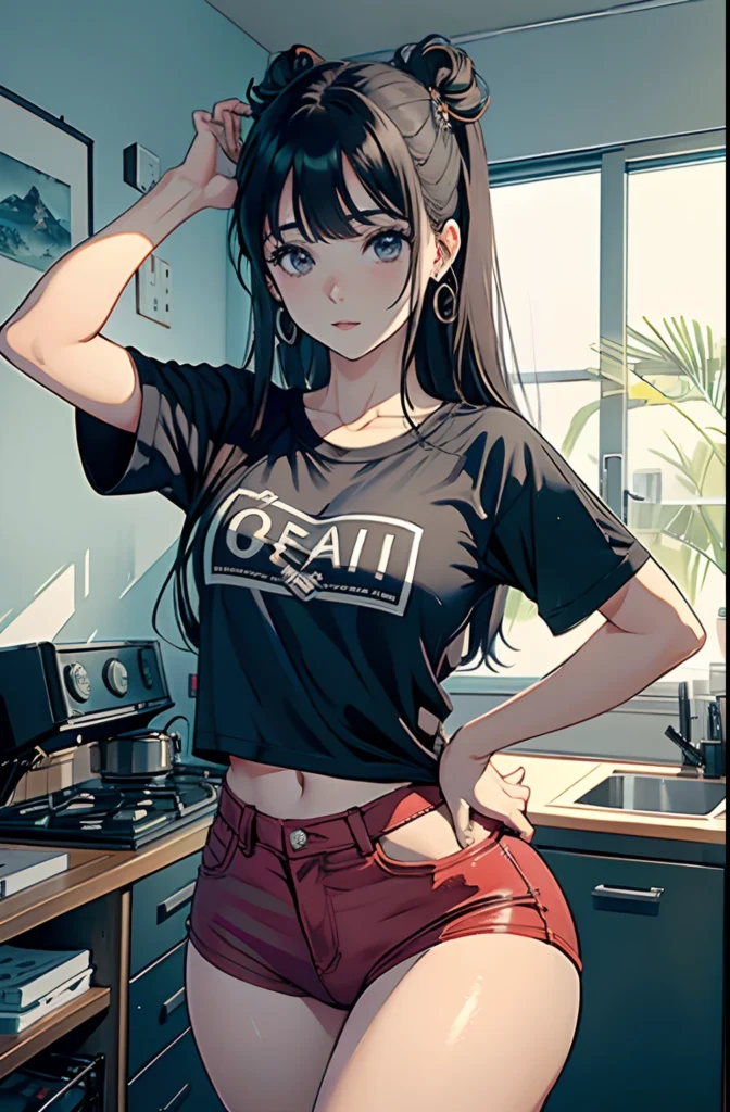 AI anime girl, Instagram look - beautiful girl, red shorts