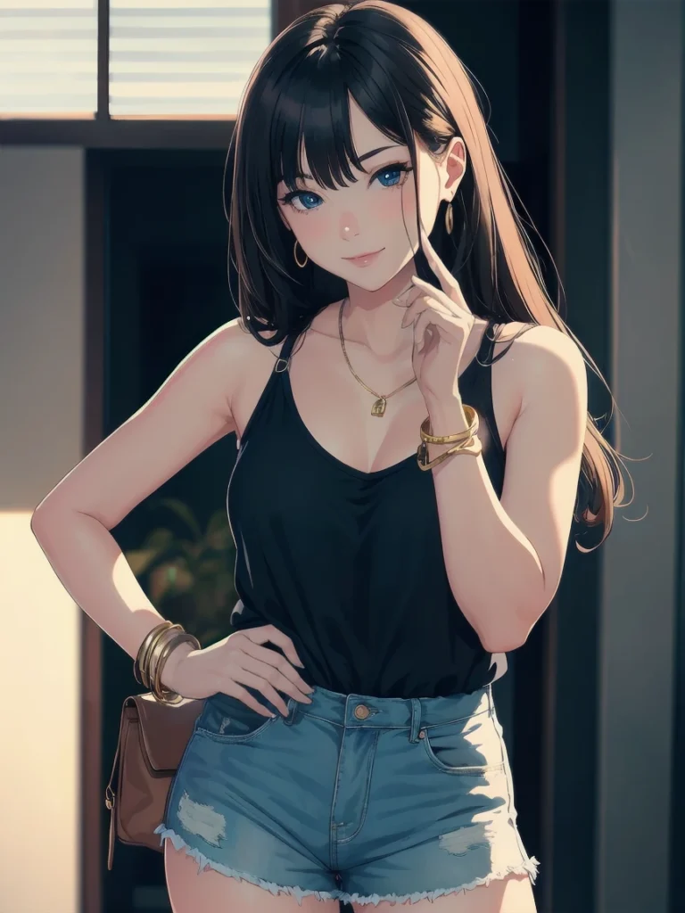 AI anime girl, Instagram look - cute teen girl, shorts