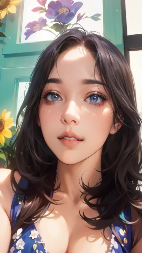 AI anime girl, Instagram look - beautiful brunette, pronounced lips, deep look