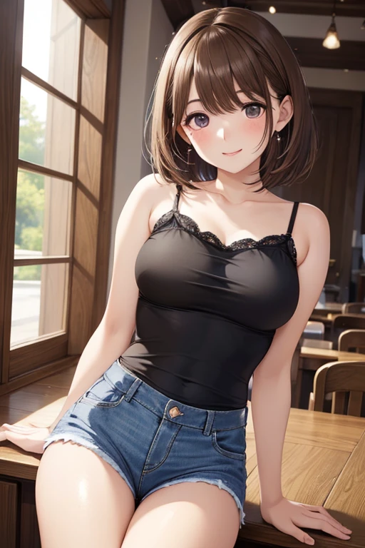 AI anime girl, Instagram look - cute girl, shorts, big breasts