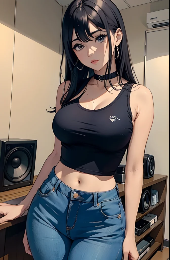 AI anime girl, Instagram look - sexy brunette, jeans and shirt