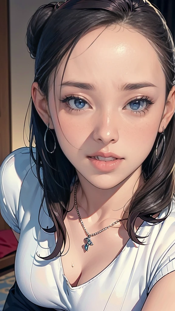 AI anime girl, Instagram look - blue eyes, pronounced lips, brunette beautiful